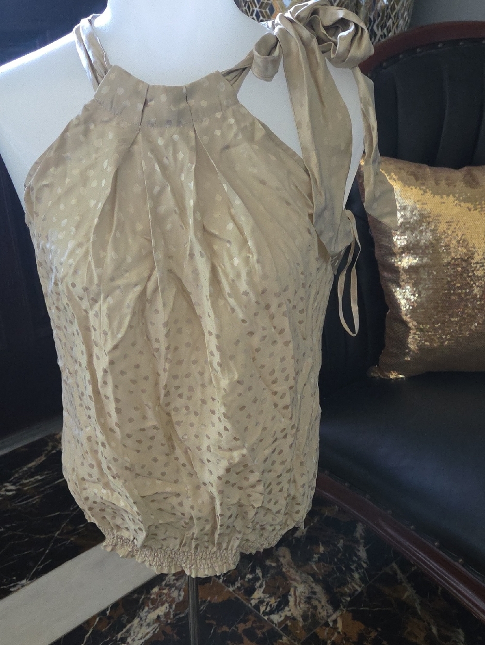 White House Black Market Beige Tie-Neck Halter Camisole